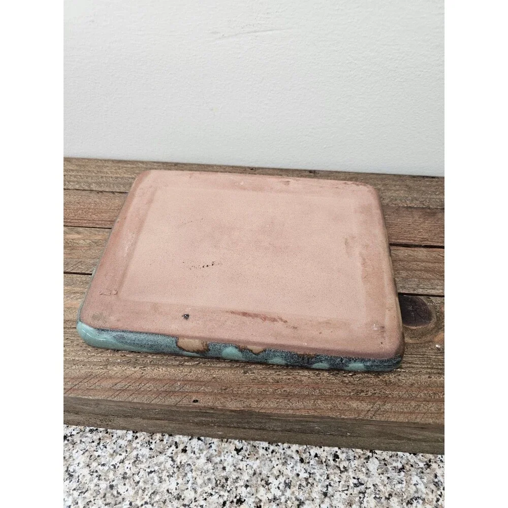 Studio Art Pottery Trinket Dish Tray Teal Blue Green